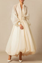 Lilly Deep V Neck Puff Sleeve Maxi Dress