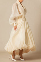 Lilly Deep V Neck Puff Sleeve Maxi Dress