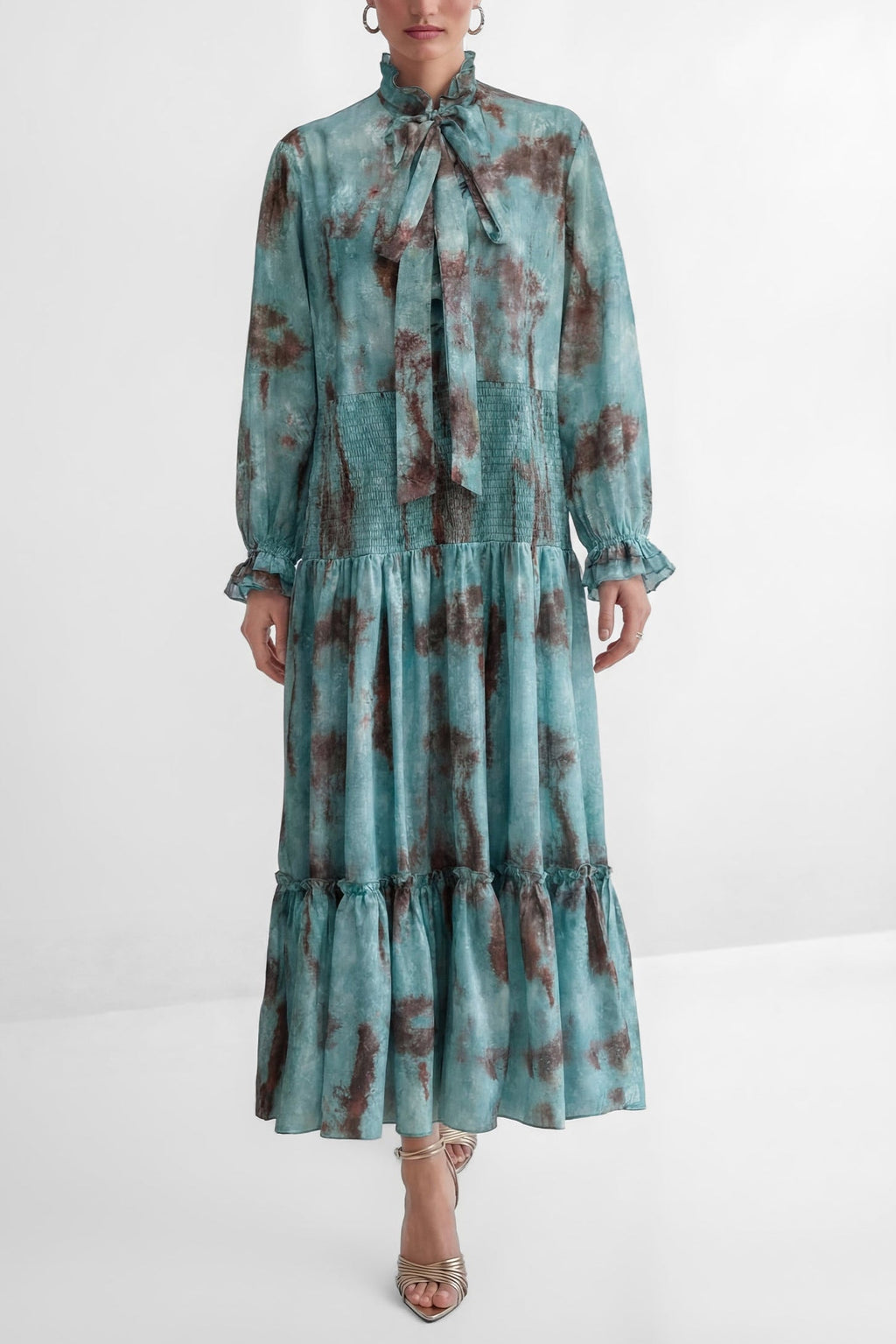 Flowering Girl Women kristin Teal Printed Tiered Ruffle Maxi Dress - green
