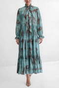 Flowering Girl Women kristin Teal Printed Tiered Ruffle Maxi Dress - green
