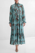 Flowering Girl Women kristin Teal Printed Tiered Ruffle Maxi Dress - green