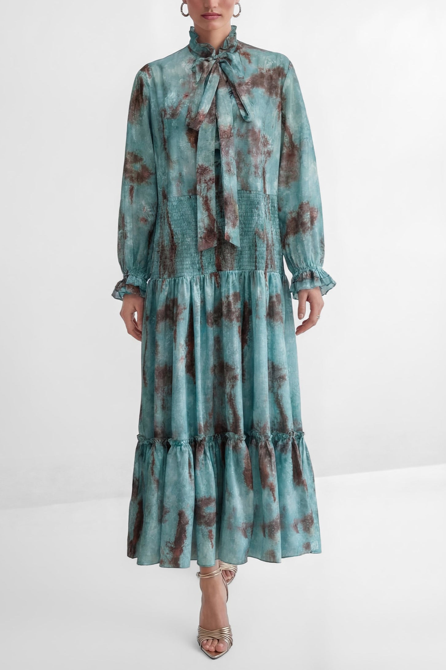 Flowering Girl Women kristin Teal Printed Tiered Ruffle Maxi Dress - green