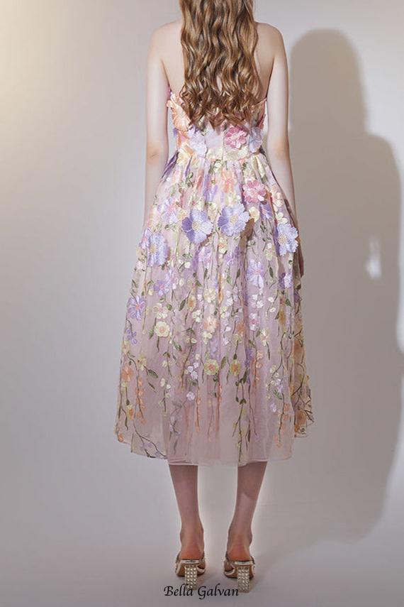 Flowering Girl Women anna floral embroidery midi dress in pastel pink