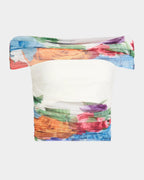 shirley white Off-Shoulder floral print Ruched Top skirt set