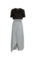 CROP TOP PRINTED SATIN SKIRT SUIT