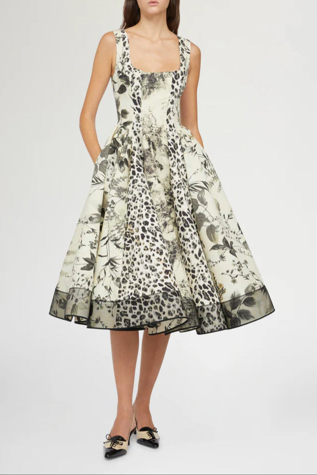 Flowering Girl Women Maggie Leopard Print Pleated Midi Dress