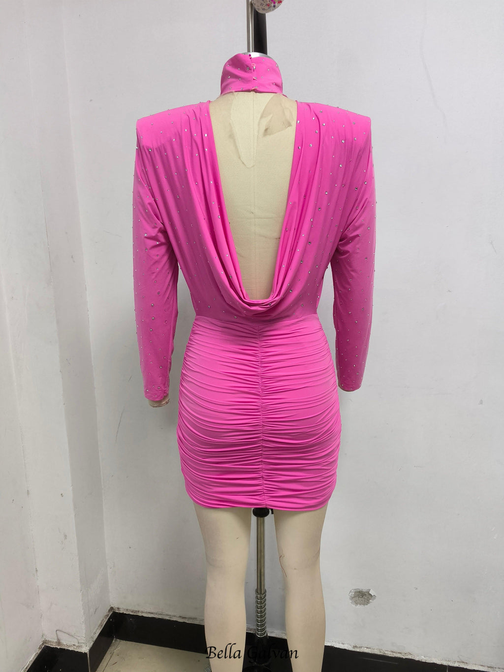 Flowering Girl Women crystal embellished ruched bodycon mini dress in pink