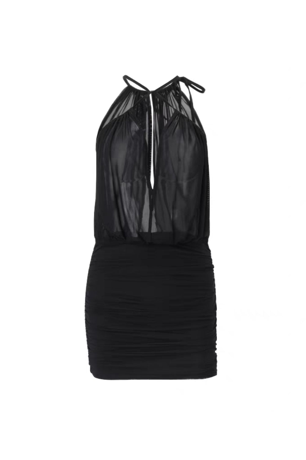 Flowering Girl Women cheryl ruched halter bodycon mini dress in black
