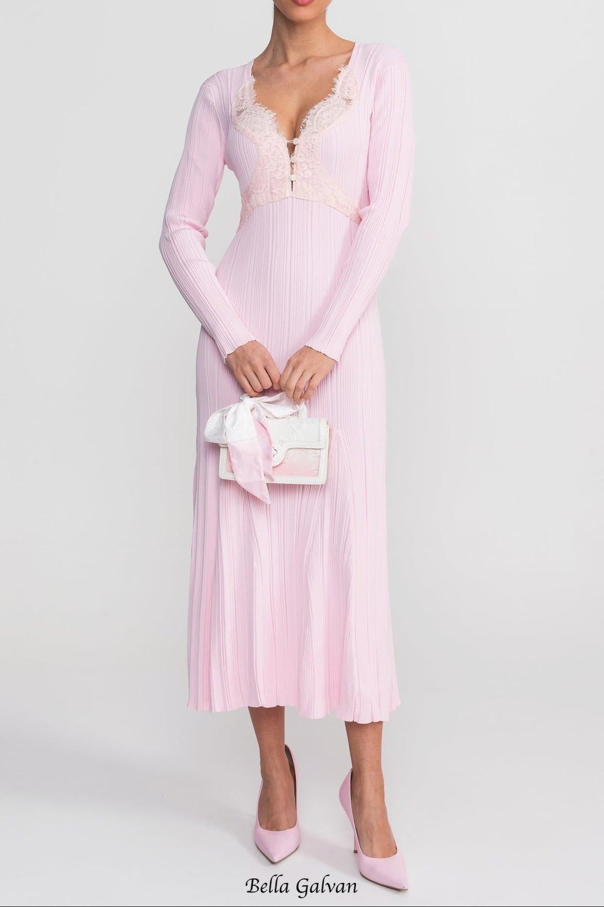 apphia Pink Contrast Lace Knit Midi Dress