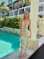 Flowering Girl Women Cecilia Chiffon Ruffles Maxi Dress In Blue