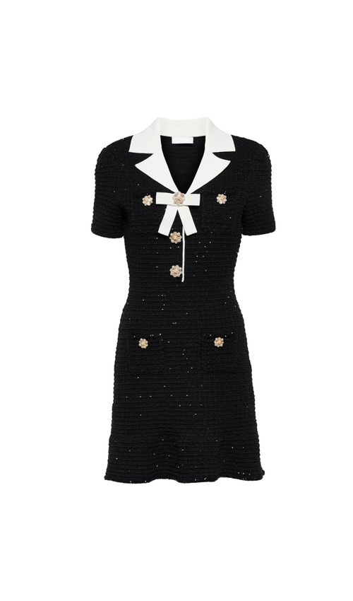 Flowering Girl Women BLACK KNIT BOW MINI DRESS