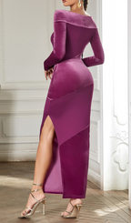 Flowering Girl Women Long Sleeve Maxi Velvet Dress Magenta