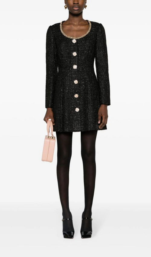 Flowering Girl Women BLACK BOUCLE MINI DRESS