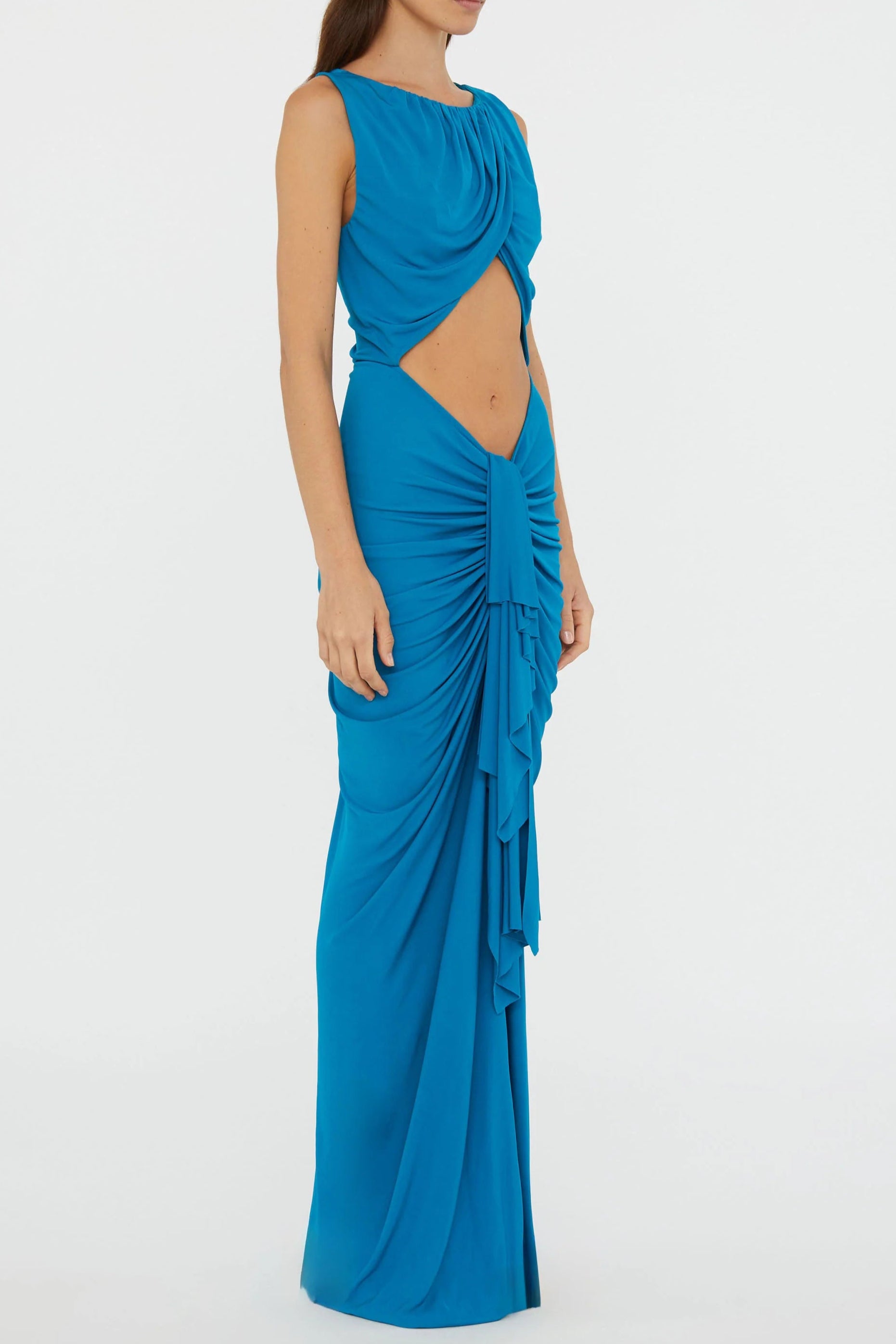 Lily Drape Disconnect Tank Maxi Dress In Blue
