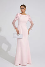 Victoria Pink Sequin Mesh Sleeve Maxi Dress