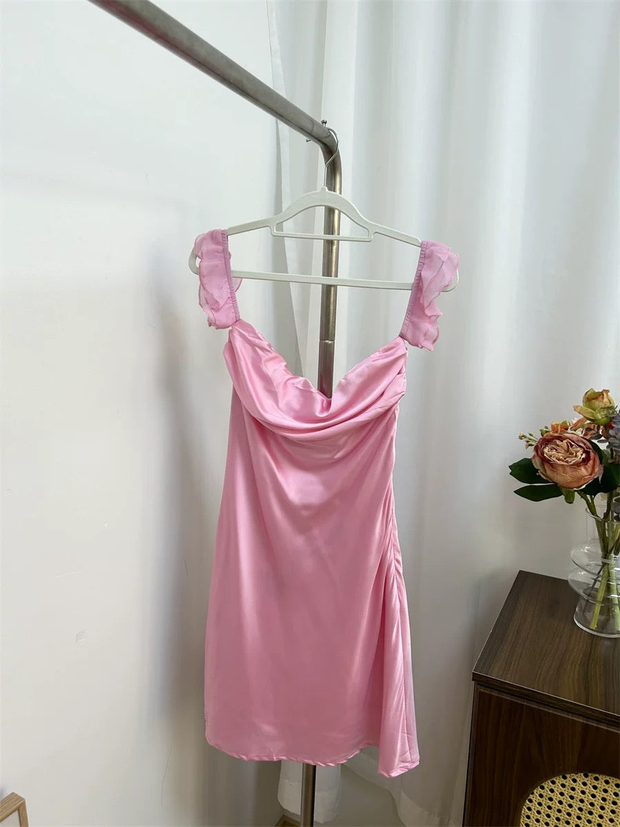 Flowering Girl Women Silvia Pink Satin Mini Dress