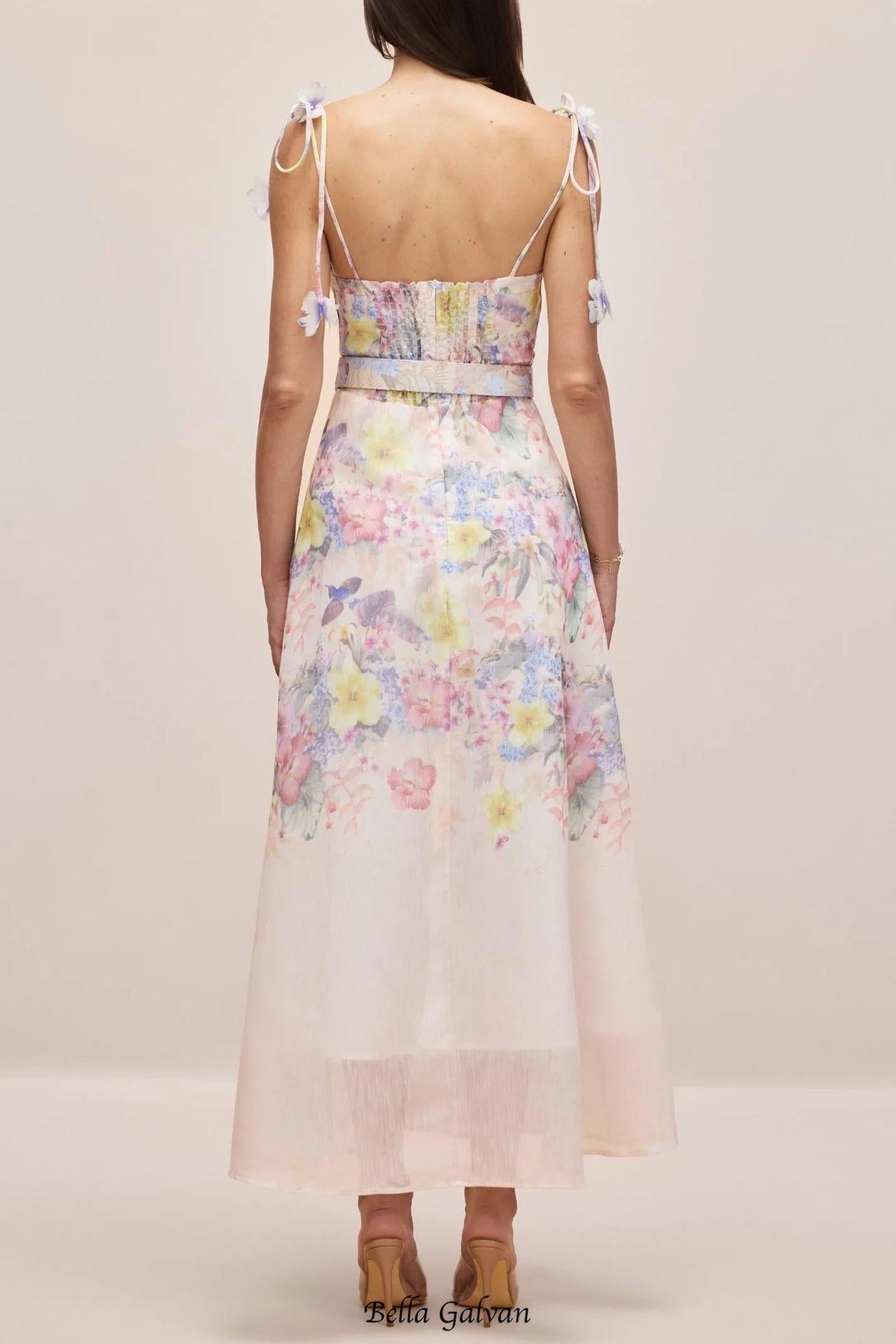 emily Floral printed Strap Corset Maxi Dress