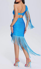 Flowering Girl Women ASYMMETRIC TASSEL BANDAGE DRESS
