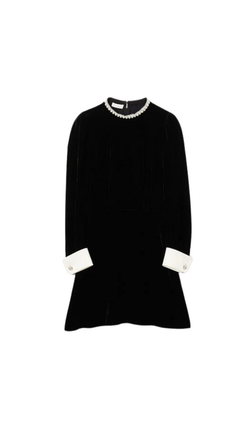 Flowering Girl Women BEADED COLLAR VELVET DRESS