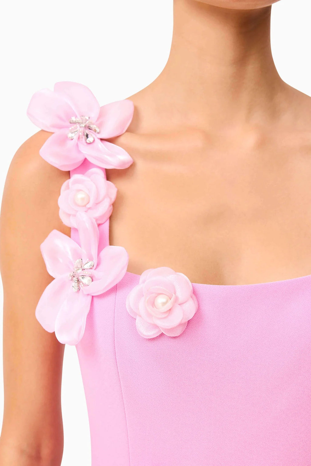 Sabrina 3d Flower Midi Dress In Pink