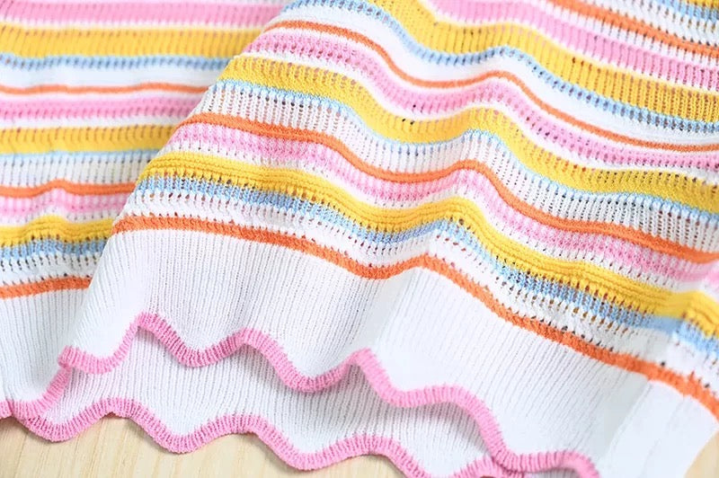Flowering Girl Women Rainbow Striped Knit Tank Top