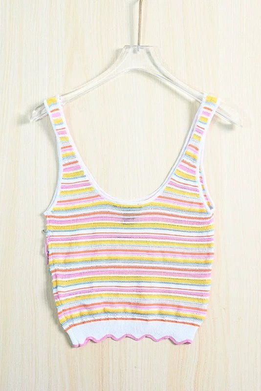 Flowering Girl Women Rainbow Striped Knit Tank Top