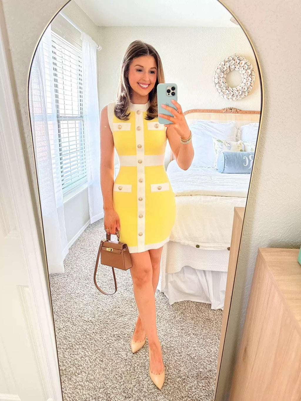 Flowering Girl Women Mock-Neck Sleeveless Mini Dress In Yellow