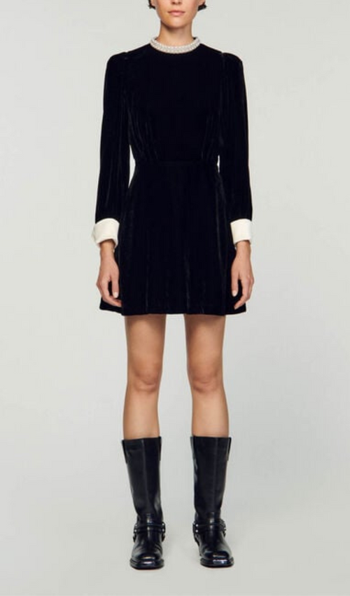 Flowering Girl Women BEADED COLLAR VELVET DRESS