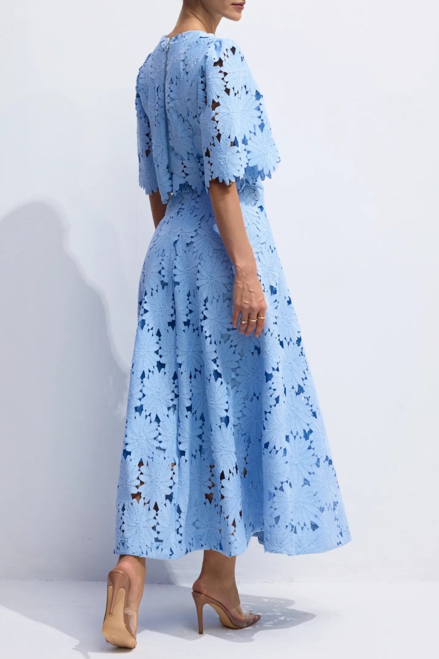 Flowering Girl Women Lace Embroidered Top & Maxi Skirt Two-Piece Set In Blue