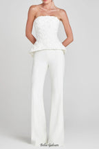 georgia 3d flower top pants set in white