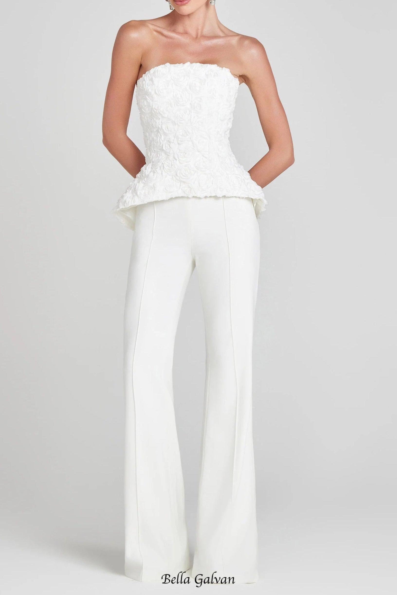 georgia 3d flower top pants set in white