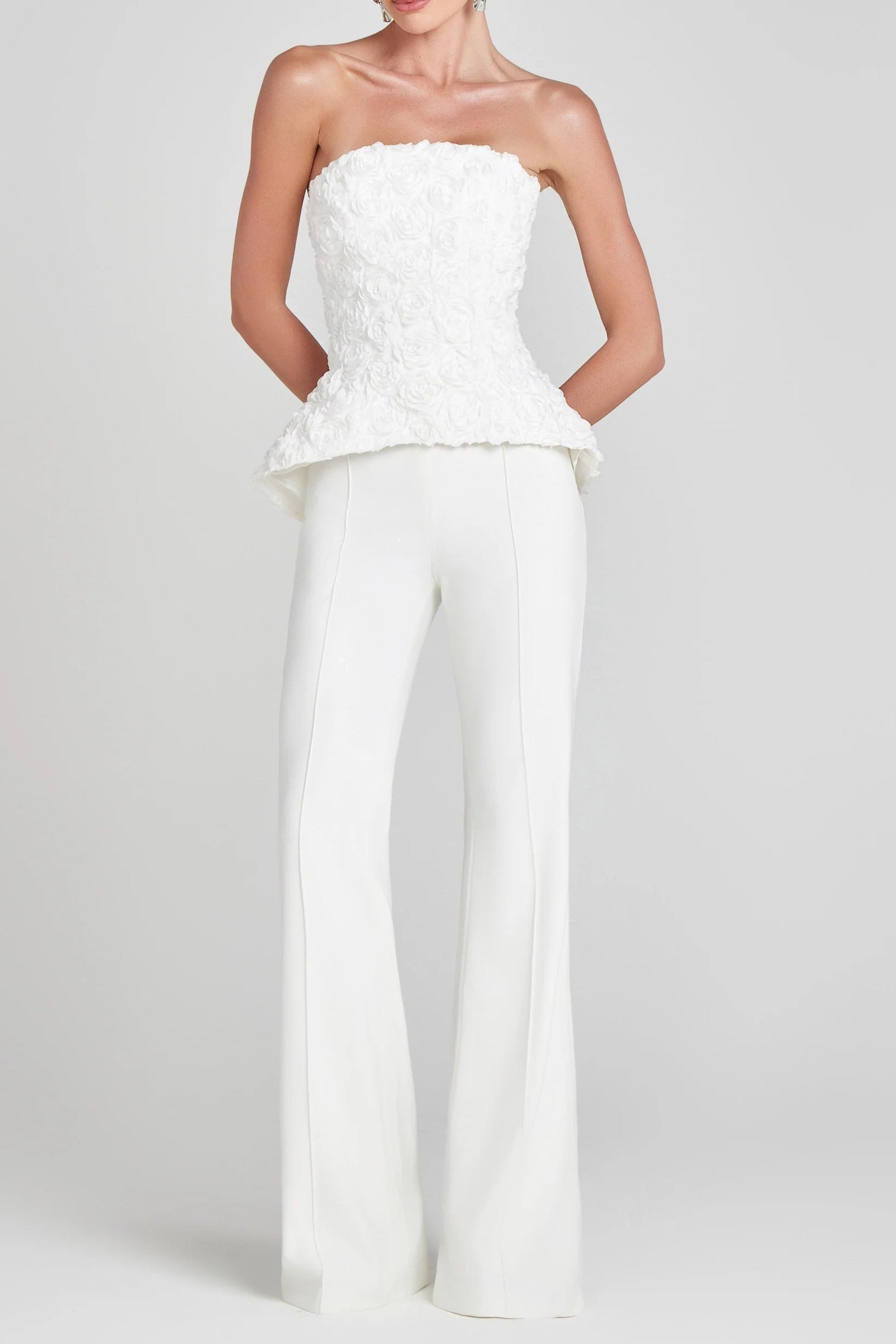 Georgia 3d Flower Top Pants Set In White