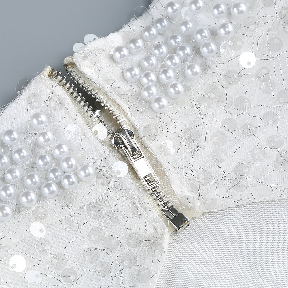 Flowering Girl Women Yvette Pearl Embellished Sequin Maxi Dress In White