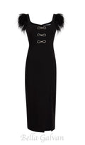 Flowering Girl Women CARI BLACK BOW FEATHER BANDAGE MIDI DRESS