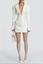 Flowering Girl Women Amelia v-Neck Ruched Blazer Mini Dress In White