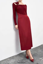 Flowering Girl Women Eleanor Sheath Asymmetric Neck Taffeta Midi Dress in red