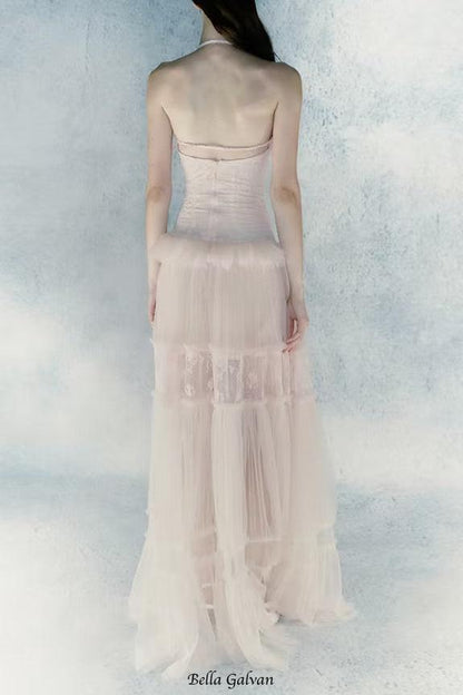 hermosa Lace splicing layer maxi dress in pink