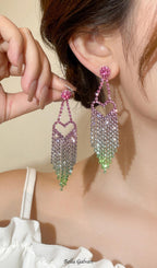 Flowering Girl Women Demetra Rhinestone Heart Tassel Earrings