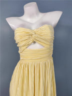 Flowering Girl Women Strapless Pleated Maxi Dress Lemon