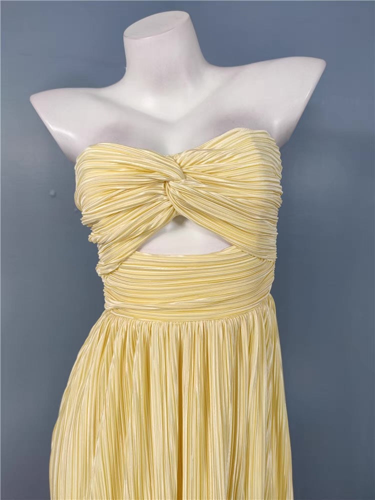 Strapless Pleated Maxi Dress Lemon