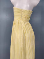 Flowering Girl Women Strapless Pleated Maxi Dress Lemon
