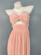 Flowering Girl Women Strapless Pleated Maxi Dress Pink