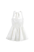 halter embroidered hollow mini dress in white