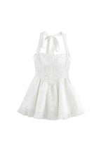 halter embroidered hollow mini dress in white