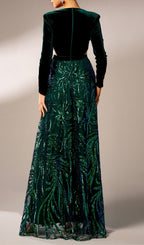Flowering Girl Women high slit sequin long sleeve maxi dress in green