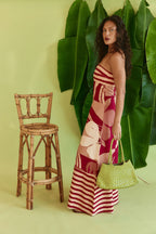 Strapless Color Block Striped Print Flowy Lightweight Maxi Dress