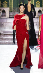 Flowering Girl Women velvet caplet maxi dress in red