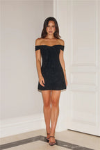 Flowering Girl Women Off Shoulder backless Mini Dress in Black