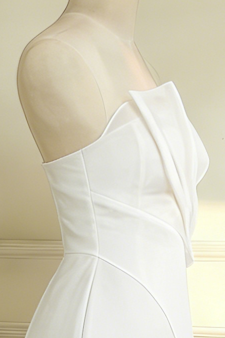 Strapless Layered Organza Midi Dress In White