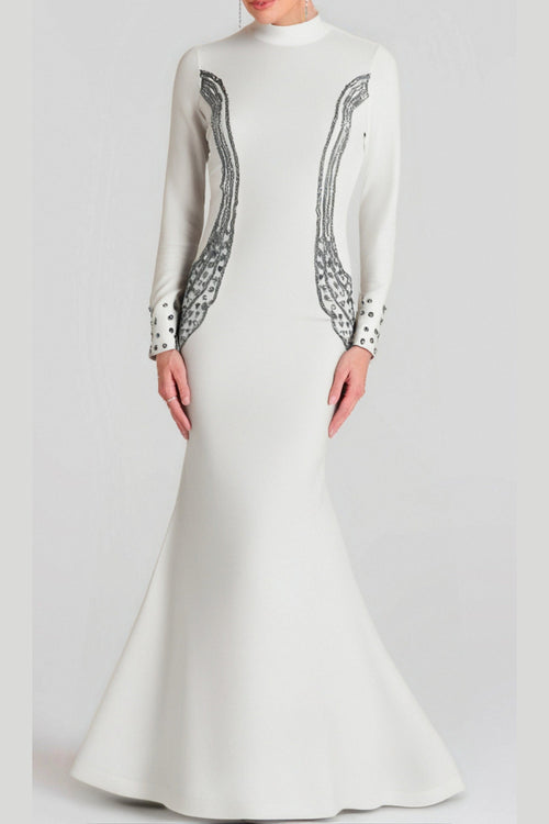 Flowering Girl Women Ashley Crystal Embellished Bodycon Maxi Dress In White